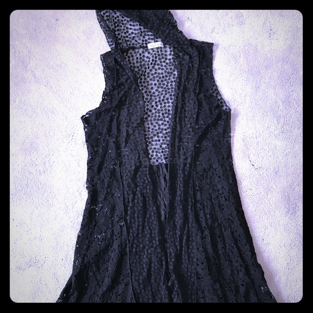 Hooded sheer swimsuit coverup kimono